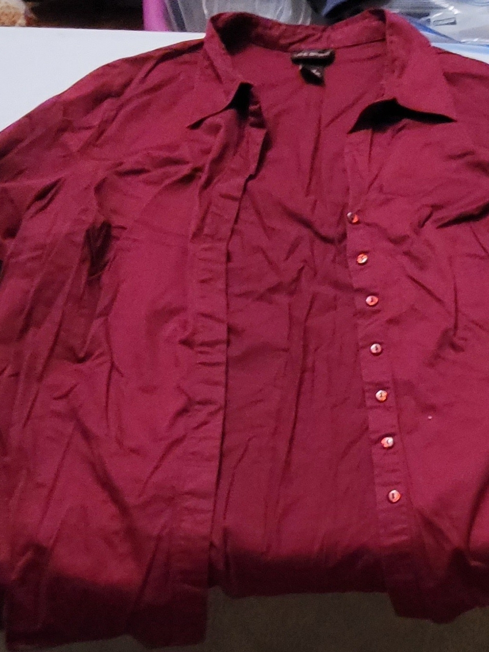 Lane Bryant Womens Long-Sleeve Button-Down Shirt in Wine